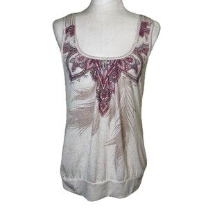 Vtg Y2K Wet Seal Boho Feather Print Hippie Festival Graphic Tank Top Size Lg NEW
